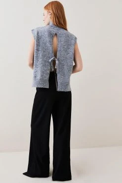 Karen Millen Structured Crepe High Waist Wide Leg Trouser -Karen Millen shop black structured crepe high waist wide leg trouser 3