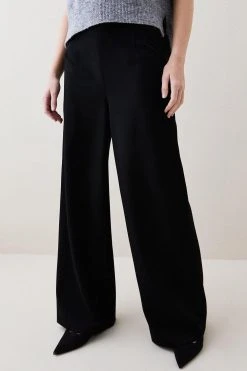 Karen Millen Structured Crepe High Waist Wide Leg Trouser -Karen Millen shop black structured crepe high waist wide leg trouser 4