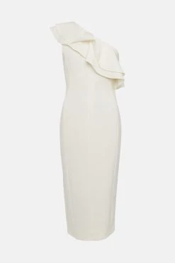 Karen Millen Structured Crepe One Shoulder Midi Dress -Karen Millen shop black structured crepe one shoulder midi dress 1