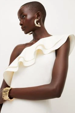 Karen Millen Structured Crepe One Shoulder Midi Dress -Karen Millen shop black structured crepe one shoulder midi dress 3