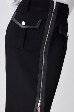 Karen Millen Structured Crepe Pocket Detail Pencil Skirt -Karen Millen shop black structured crepe pocket detail pencil skirt 1 1