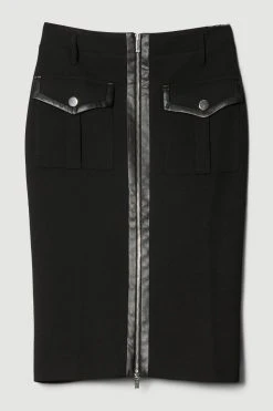 Karen Millen Structured Crepe Pocket Detail Pencil Skirt -Karen Millen shop black structured crepe pocket detail pencil skirt 1 4