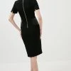 Karen Millen Structured Crepe Pu Contrast Pencil Midi Dress -Karen Millen shop black structured crepe pu contrast pencil midi dress