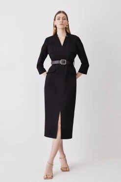 Karen Millen Structured Crepe Storm Flap Column Maxi Dress -Karen Millen shop black structured crepe storm flap column maxi dress 2