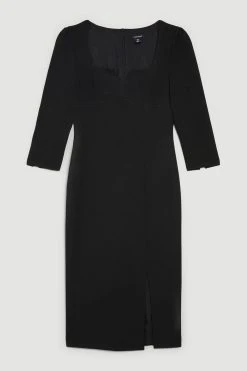 Karen Millen Structured Crepe Sweetheart Neck Split Front Midaxi Dress