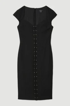 Karen Millen Structured Crepe Tie Front Pencil Midi Dress 7 Karen Millen Structured Crepe Tie Front Pencil Midi Dress -Karen Millen shop black structured crepe tie front pencil midi dress 1 1