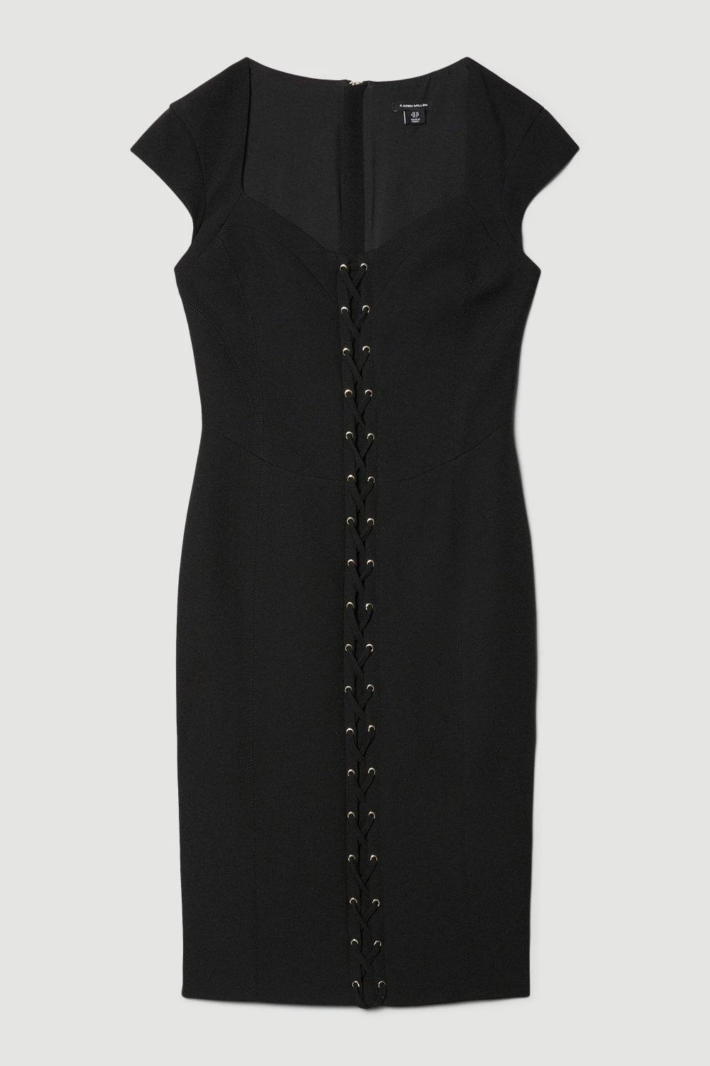 Karen Millen Structured Crepe Tie Front Pencil Midi Dress 4 Karen Millen Structured Crepe Tie Front Pencil Midi Dress - Image 2