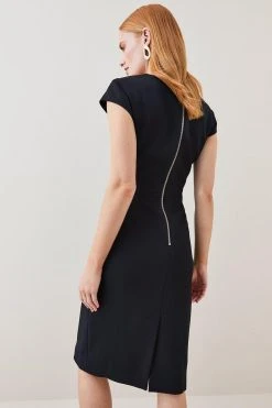 Karen Millen Structured Crepe Tie Front Pencil Midi Dress 8 Karen Millen Structured Crepe Tie Front Pencil Midi Dress -Karen Millen shop black structured crepe tie front pencil midi dress 1 2