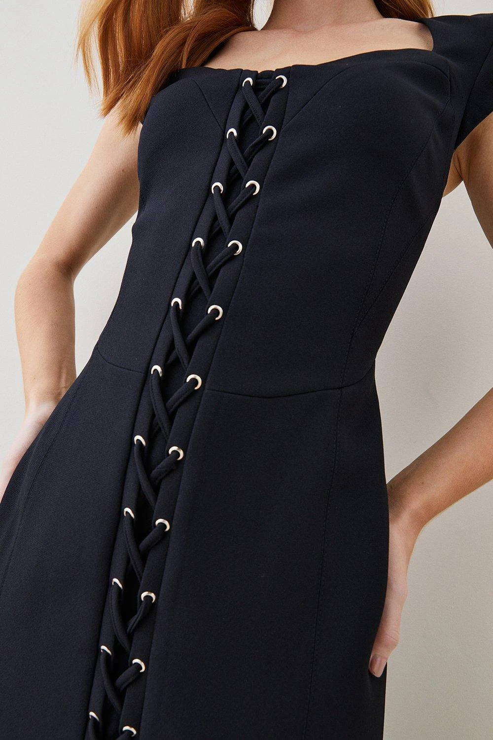 Karen Millen Structured Crepe Tie Front Pencil Midi Dress 6 Karen Millen Structured Crepe Tie Front Pencil Midi Dress - Image 4