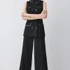 Karen Millen Structured Crepe Wide Leg Trousers -Karen Millen shop black structured crepe wide leg trousers