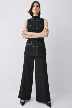 Karen Millen Structured Crepe Wide Leg Trousers