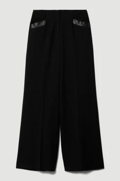 Karen Millen Structured Crepe Wide Leg Trousers -Karen Millen shop black structured crepe wide leg trousers 1 3