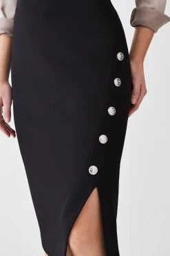Karen Millen Structured Crepe Wrap Detail Midi Skirt -Karen Millen shop black structured crepe wrap detail midi skirt 2