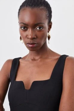 Karen Millen Structured Crepe Wrap Drape Detail Jumpsuit -Karen Millen shop black structured crepe wrap drape detail jumpsuit 1