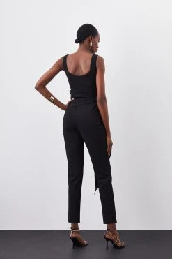 Karen Millen Structured Crepe Wrap Drape Detail Jumpsuit -Karen Millen shop black structured crepe wrap drape detail jumpsuit 3
