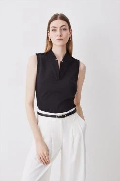 Karen Millen Structured Stretch Notch Neck Tailored Top