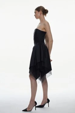 Karen Millen Taffeta & Tulle Bandeau Mini Dress -Karen Millen shop black taffeta tulle bandeau mini dress 1