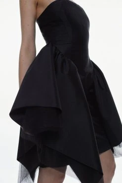 Karen Millen Taffeta & Tulle Bandeau Mini Dress -Karen Millen shop black taffeta tulle bandeau mini dress 2