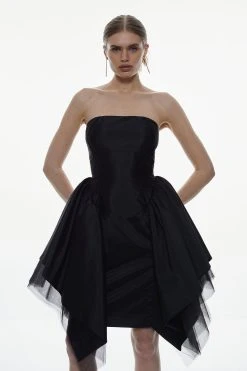 Karen Millen Taffeta & Tulle Bandeau Mini Dress -Karen Millen shop black taffeta tulle bandeau mini dress 3