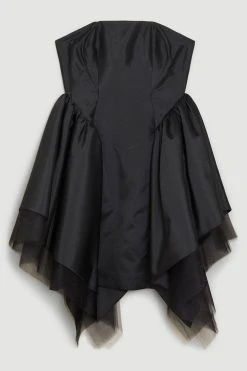 Karen Millen Taffeta & Tulle Bandeau Mini Dress -Karen Millen shop black taffeta tulle bandeau mini dress 4