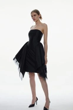 Karen Millen Taffeta & Tulle Bandeau Mini Dress -Karen Millen shop black taffeta tulle bandeau mini dress 5