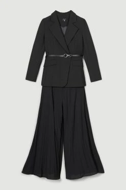 Karen Millen Tailored And Pleat Belted Jumpsuit -Karen Millen shop black tailored and pleat belted jumpsuit 1 2