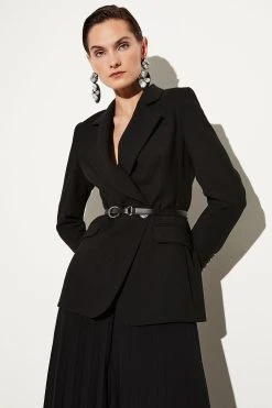 Karen Millen Tailored And Pleat Belted Jumpsuit -Karen Millen shop black tailored and pleat belted jumpsuit 1 3