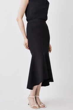 Karen Millen Tall Compact Stretch High Low Midi Skirt -Karen Millen shop black tall compact stretch high low midi skirt 2