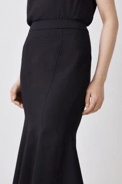 Karen Millen Tall Compact Stretch High Low Midi Skirt -Karen Millen shop black tall compact stretch high low midi skirt 3