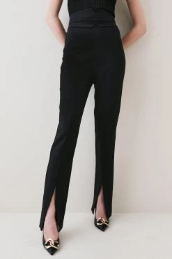 Karen Millen Tall Compact Stretch High Rise Split Hem Trouser -Karen Millen shop black tall compact stretch high rise split hem trouser 3