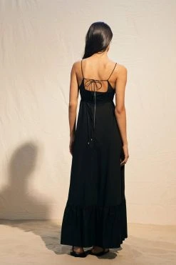 Karen Millen Tall Cotton Topstitch Strappy Maxi Dress -Karen Millen shop black tall cotton topstitch strappy maxi dress 1 3