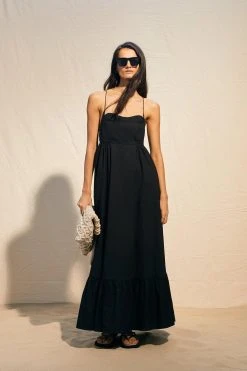 Karen Millen Tall Cotton Topstitch Strappy Maxi Dress -Karen Millen shop black tall cotton topstitch strappy maxi dress 1 4