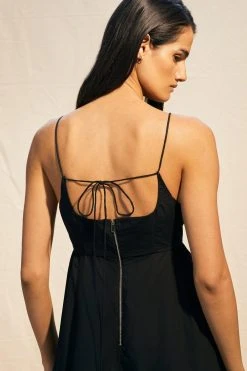 Karen Millen Tall Cotton Topstitch Strappy Maxi Dress -Karen Millen shop black tall cotton topstitch strappy maxi dress 1 5