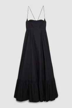 Karen Millen Tall Cotton Topstitch Strappy Maxi Dress -Karen Millen shop black tall cotton topstitch strappy maxi dress 1 6