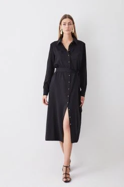 Karen Millen Tall Essential Tailored Midi Shirt Dress -Karen Millen shop black tall essential tailored midi shirt dress 1