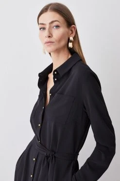 Karen Millen Tall Essential Tailored Midi Shirt Dress -Karen Millen shop black tall essential tailored midi shirt dress 2