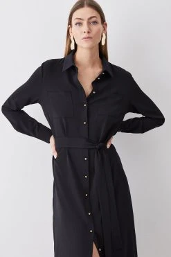 Karen Millen Tall Essential Tailored Midi Shirt Dress -Karen Millen shop black tall essential tailored midi shirt dress 4