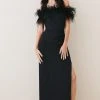 Karen Millen Tall Feather Bardot Stretch Crepe Maxi Dress -Karen Millen shop black tall feather bardot stretch crepe maxi dress