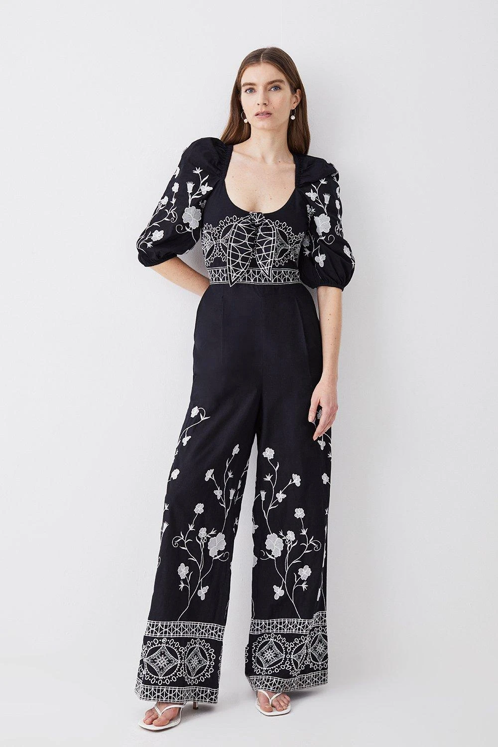 Karen Millen Tall Floral & Geo Embroidered Woven Jumpsuit 4 Karen Millen Tall Floral & Geo Embroidered Woven Jumpsuit - Image 2