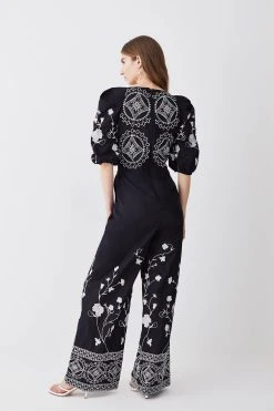 Karen Millen Tall Floral & Geo Embroidered Woven Jumpsuit 10 Karen Millen Tall Floral & Geo Embroidered Woven Jumpsuit -Karen Millen shop black tall floral geo embroidered woven jumpsuit 3