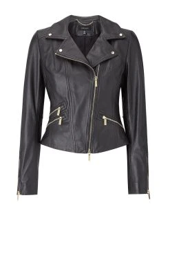 Karen Millen Tall Leather Signature Biker Jacket -Karen Millen shop black tall leather signature biker jacket 2