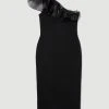 Karen Millen Tall One Shoulder Organza Flower Detail Knit Midi Dress 1 Karen Millen Tall One Shoulder Organza Flower Detail Knit Midi Dress -Karen Millen shop black tall one shoulder organza flower detail knit midi dress