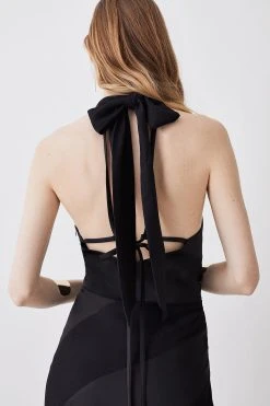 Karen Millen Tall Satin Mix Cowl Neck Maxi Dress -Karen Millen shop black tall satin mix cowl neck maxi dress 1 3