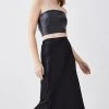 Karen Millen Tall Satin Viscose Woven Skirt -Karen Millen shop black tall satin viscose woven skirt