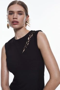 Karen Millen Tall Scuba Crepe Lace Up Detail Woven Mini Dress 8 Karen Millen Tall Scuba Crepe Lace Up Detail Woven Mini Dress -Karen Millen shop black tall scuba crepe lace up detail woven mini dress 1