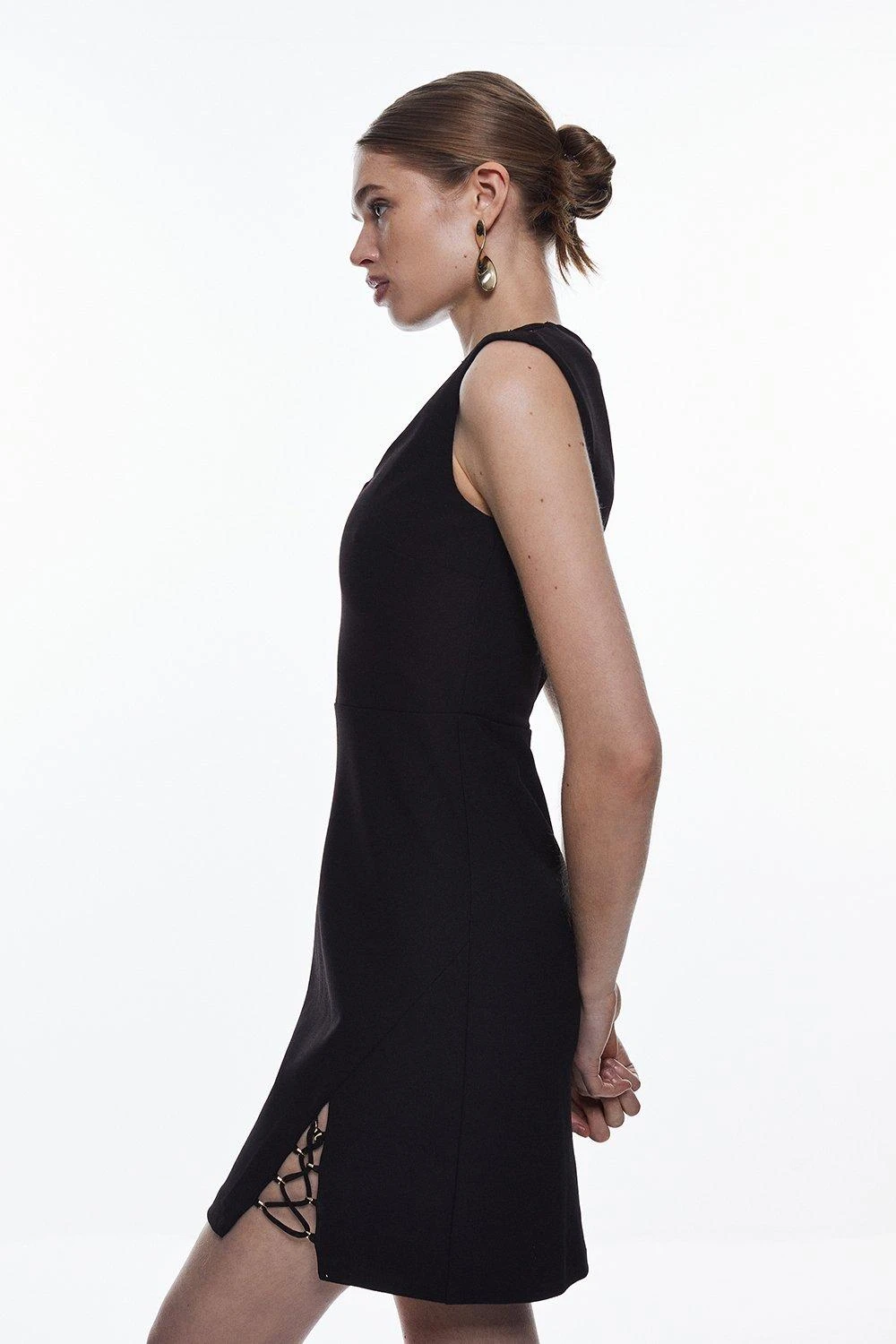 Karen Millen Tall Scuba Crepe Lace Up Detail Woven Mini Dress 6 Karen Millen Tall Scuba Crepe Lace Up Detail Woven Mini Dress - Image 4