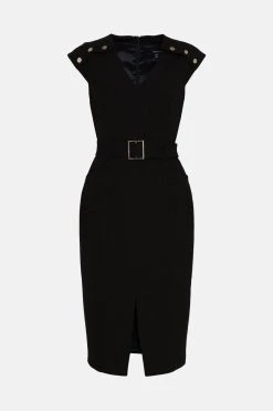Karen Millen Tall Structured Crepe Belted Forever Midi Dress -Karen Millen shop black tall structured crepe belted forever midi dress 2