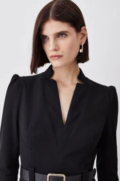 Karen Millen Tall Structured Crepe Belted Forever Midi Dress -Karen Millen shop black tall structured crepe belted forever midi dress 3