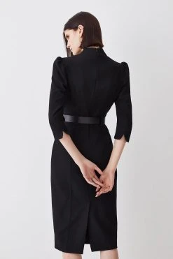 Karen Millen Tall Structured Crepe Belted Forever Midi Dress -Karen Millen shop black tall structured crepe belted forever midi dress 4
