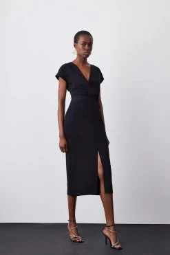 Karen Millen Tall Structured Crepe Midi Dress -Karen Millen shop black tall structured crepe midi dress 1